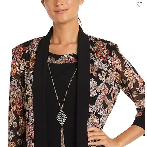 R&M Richards sz 10P‎ paisley print navy metallic gold dress and jacket - Picture 3 of 13